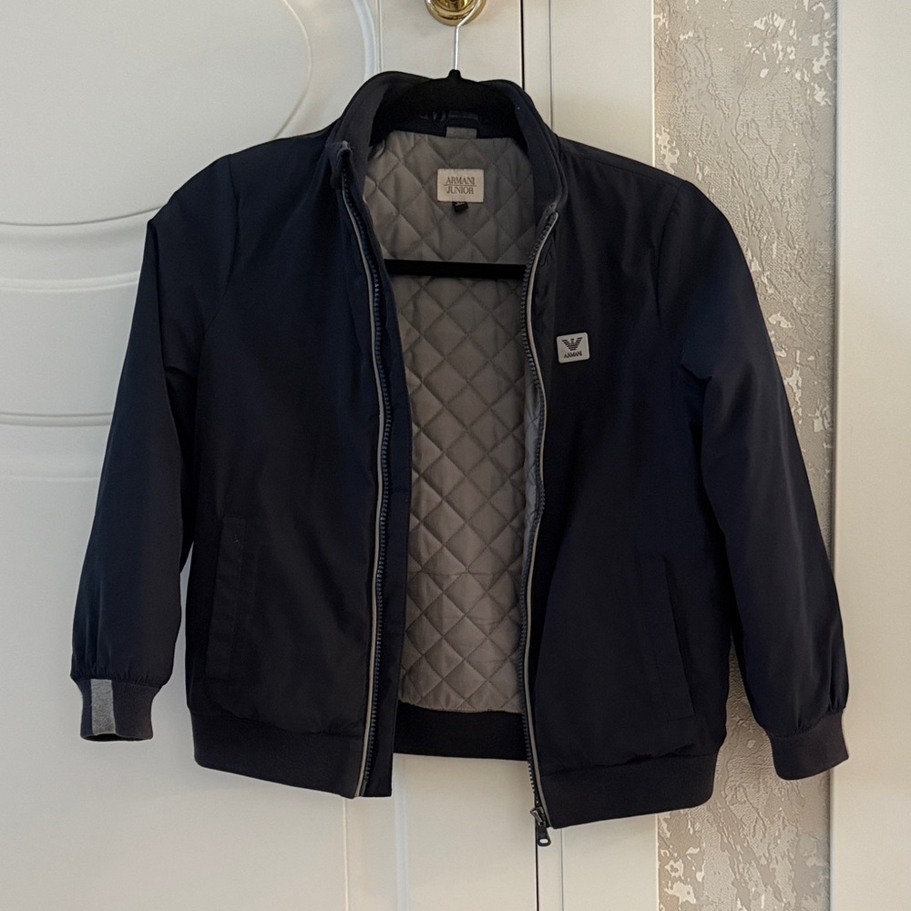 Armani Junior Navy Quilted Bomber Jacket